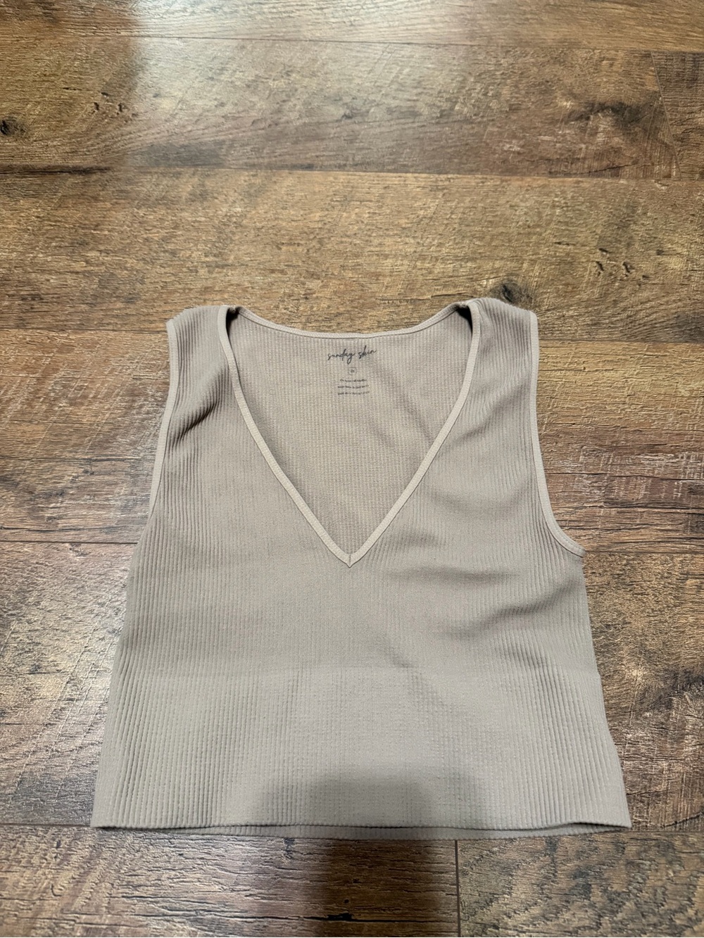 Free People Ribbed V-Neck Tank - Taupe